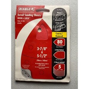 Diablo 80 Grit Detail Sanding Sheets Hook & Lock 5 Pack DCTCAT080H05G